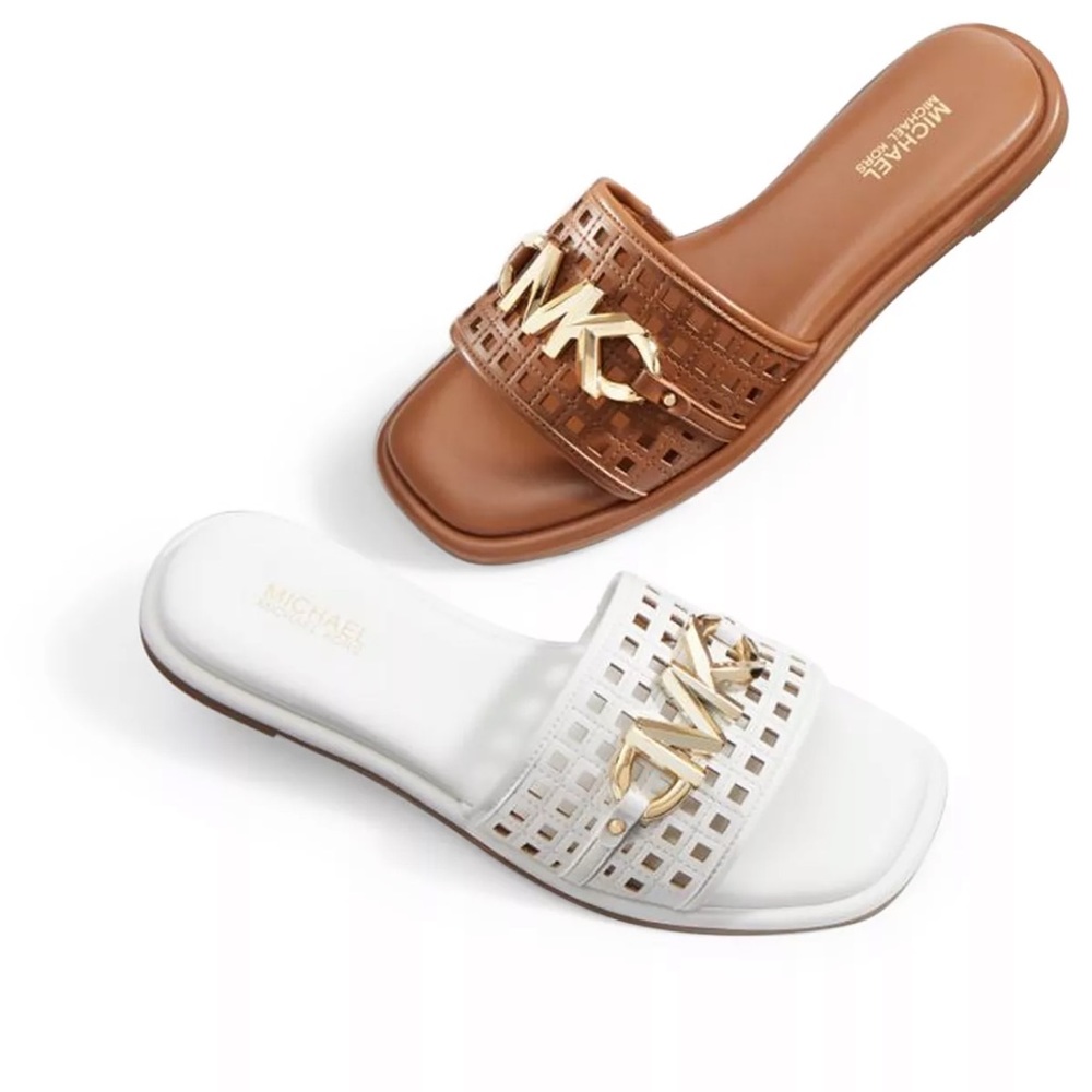 Michael Kors Women's Hayworth Slide Flat Sandals in Optic White size 6.5 NEW